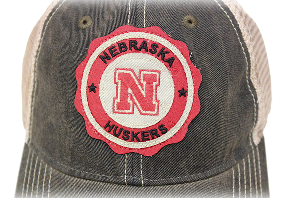 Washed  Mesh-Back Trucker Nebraska Circle Patch Hat