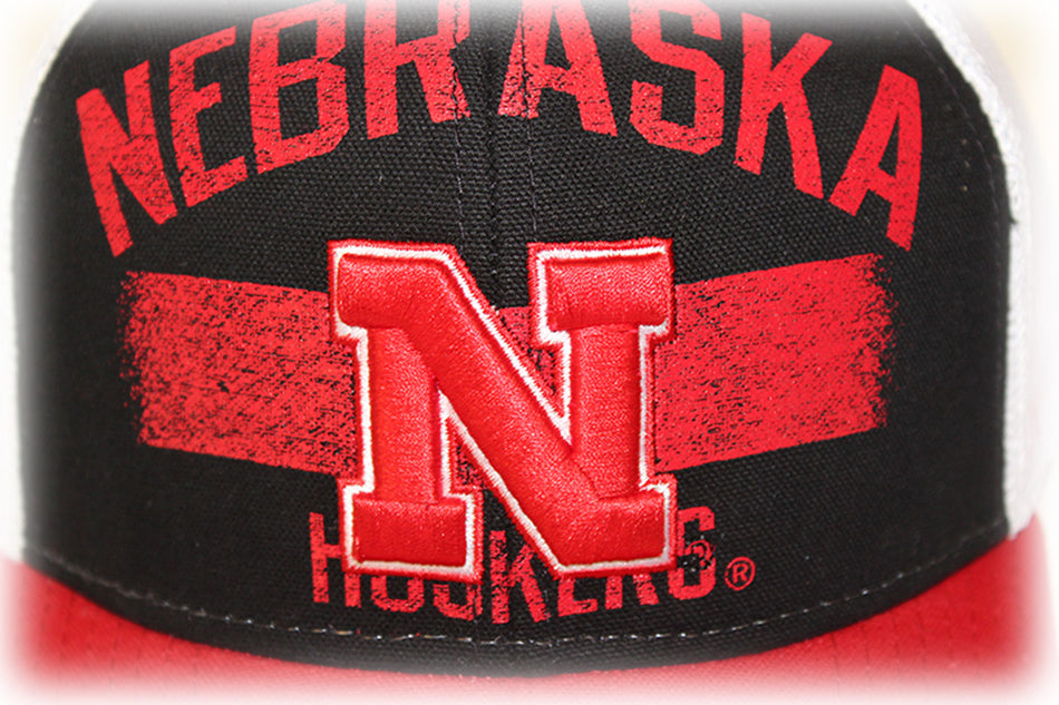 Adidas Nebraska Huskers Black Washed Trucker Topper