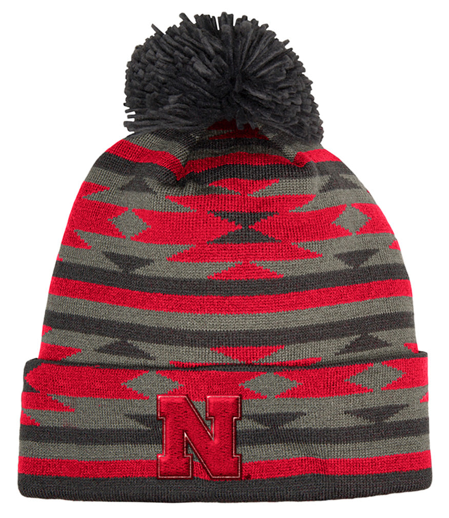 Adidas Nebraska Aztec Cuffed Pom Knit