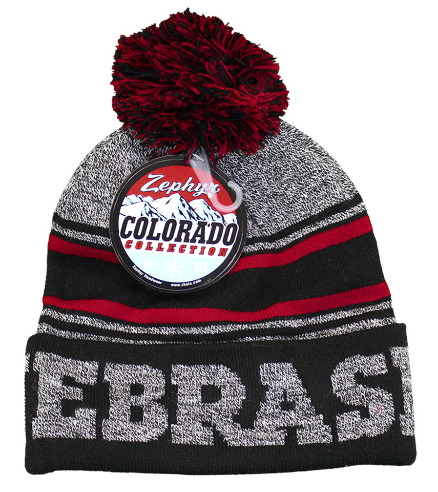 Nebraska Orbit Cuffed Knit Pom