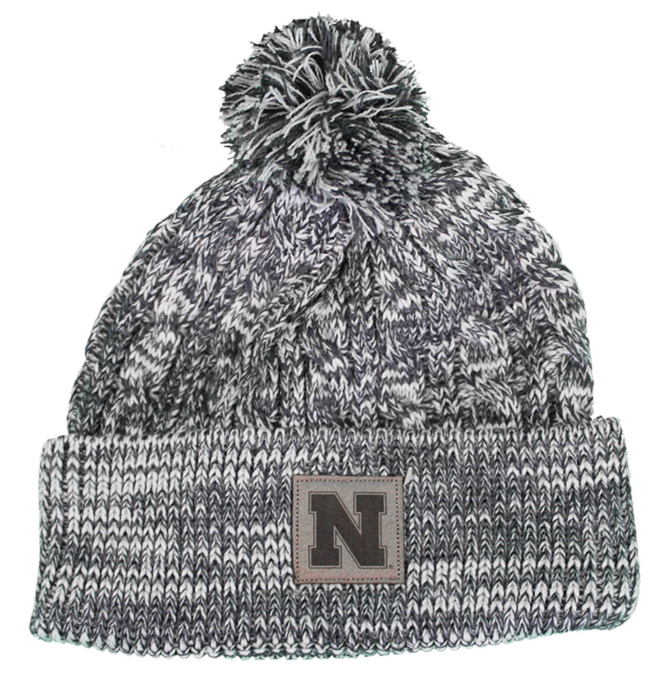 Husker Gals Cable Knit Pom Patch Hat - Gray
