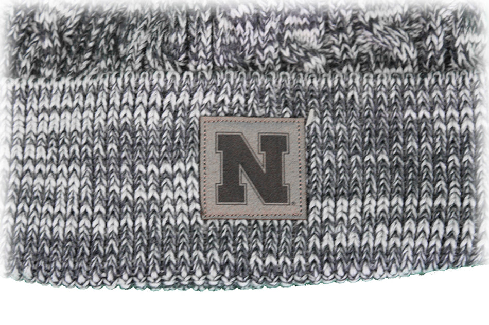 Husker Gals Cable Knit Pom Patch Hat - Gray