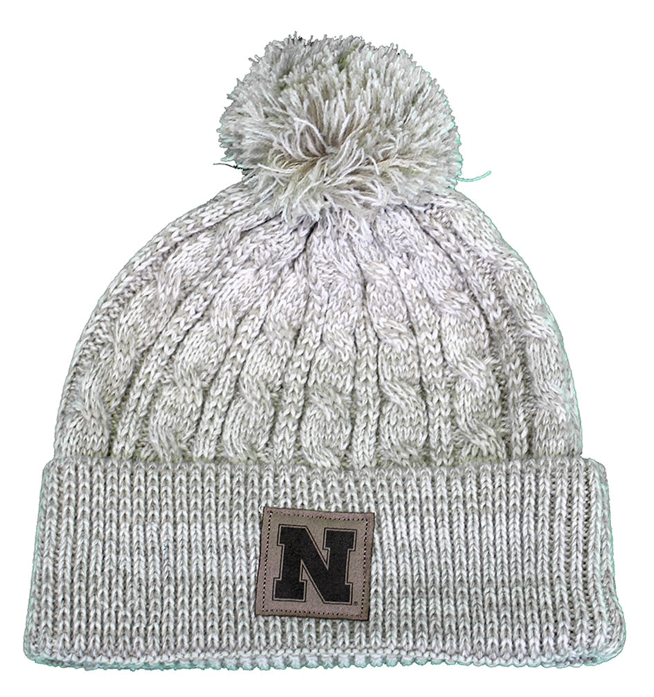 Husker Gals Cable Knit Pom Patch Hat - Cream