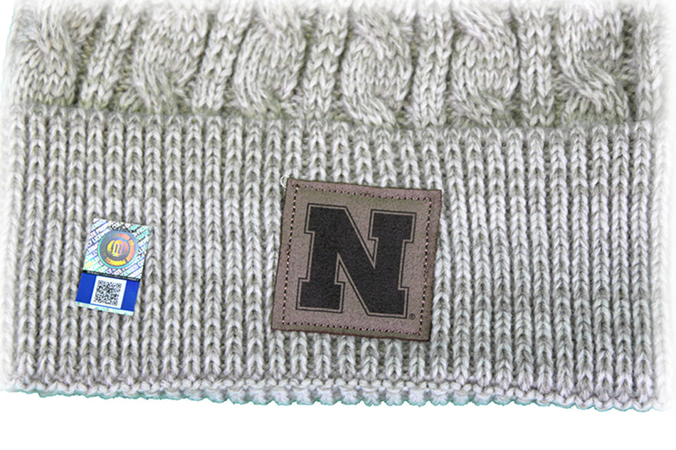 Husker Gals Cable Knit Pom Patch Hat - Cream