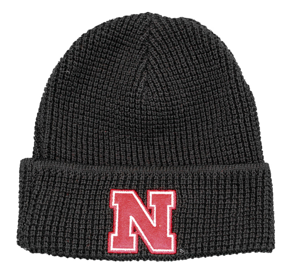 Nebraska N Waffle Cuff Knit - Black