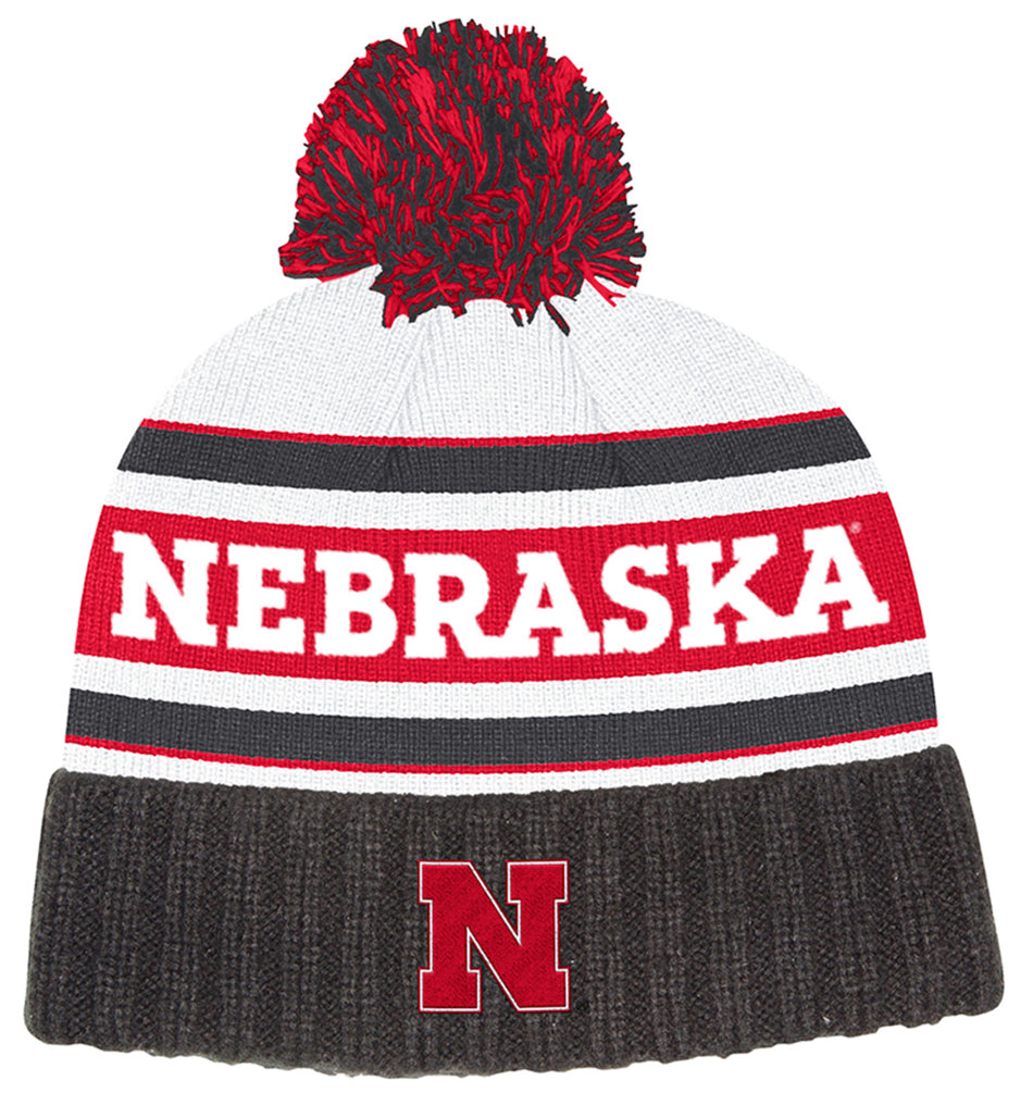 Adidas Nebraska Cuffed Knit Pom Beanie