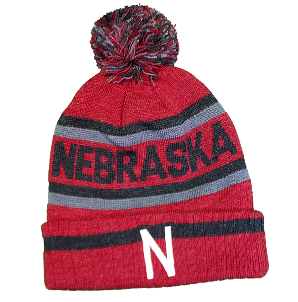 Nebraska 3 Tone Cuffed Knit Pom