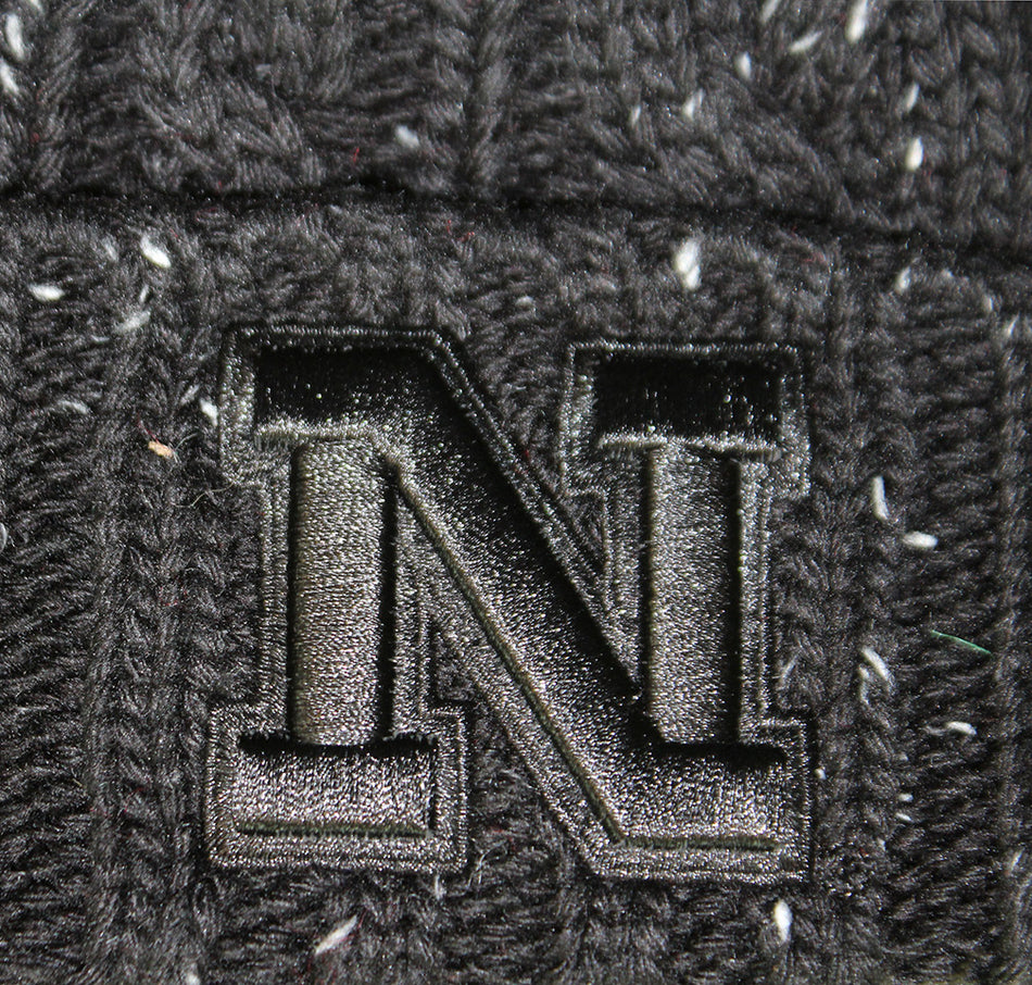 Womens Black Fuzzy Pom Cuffed Knit Hat