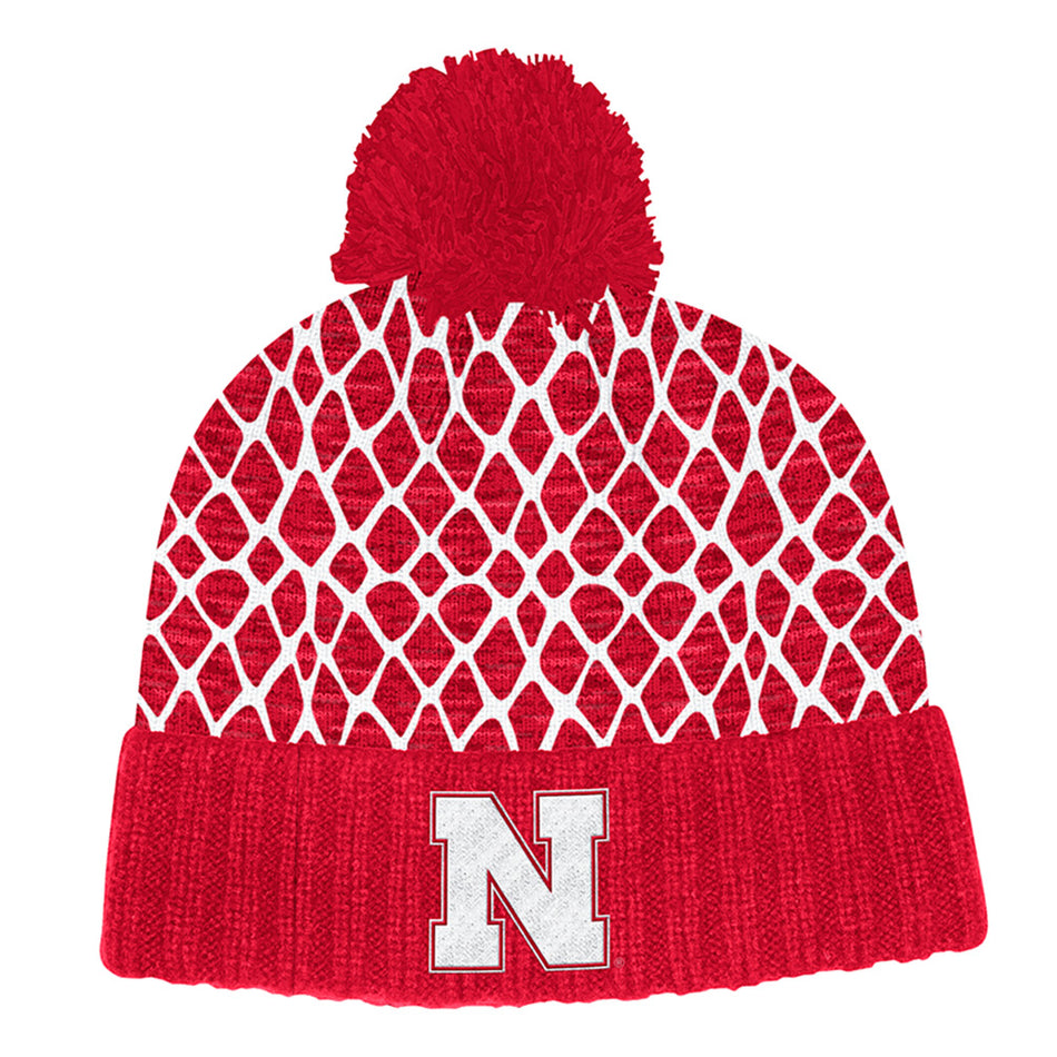 Adidas Nebraska Diamond Front Cuffed Pom Knit Hat