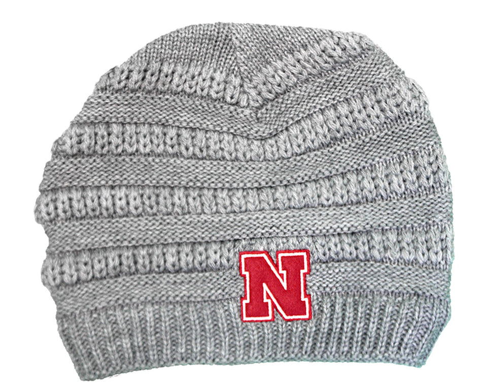 Womens Grey Nebraska Slouch Knit Beanie