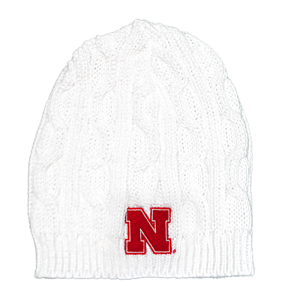 Womens Nebraska Snow Cable Knit Beanie