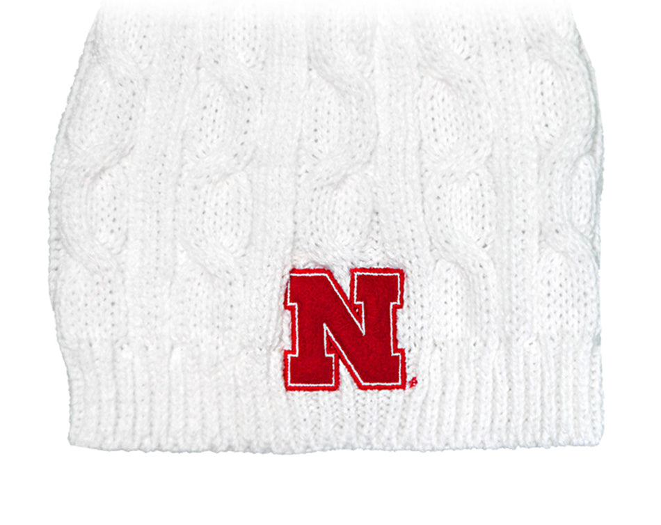 Womens Nebraska Snow Cable Knit Beanie