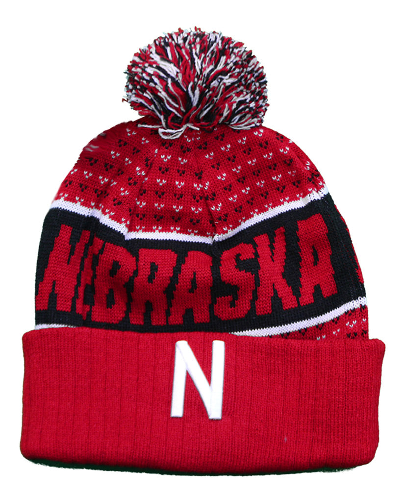 Nebraska Expanse Cuffed Knit Pom Hat