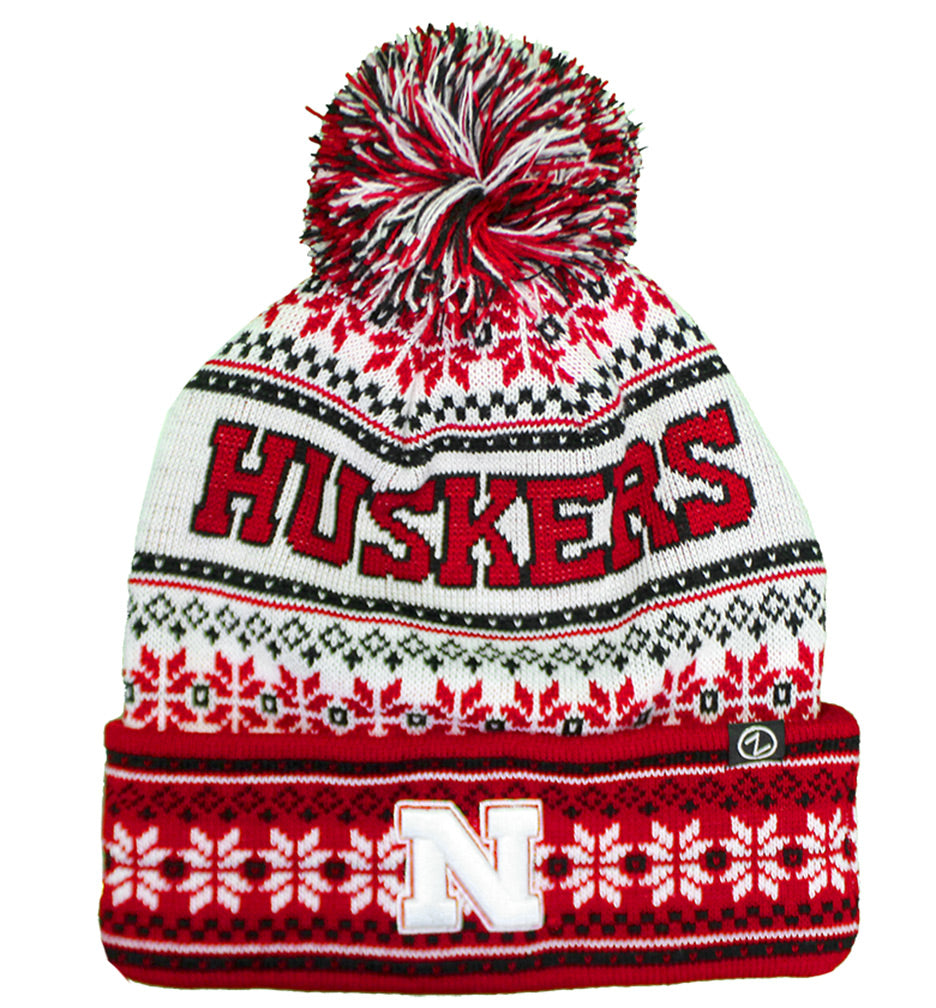 Nebraska Blitzen Snowflake Cuffed Pom
