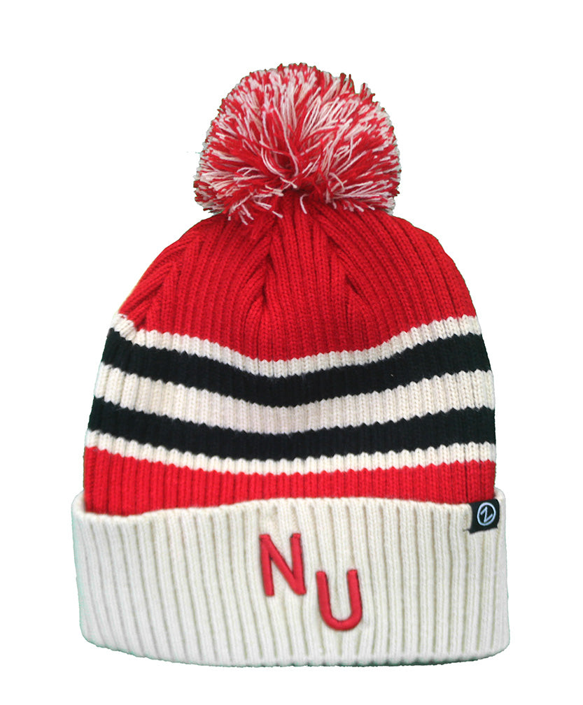 Tricolor NU Okemo Cuffed Pom Knit