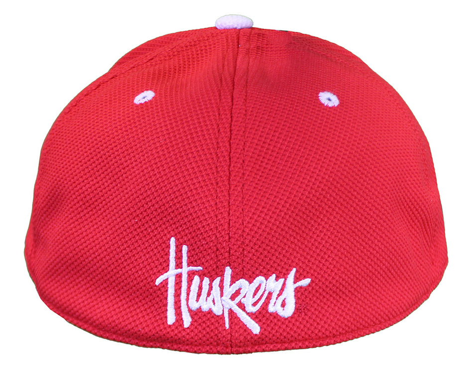 Adidas Nebraska Huskers Flat Bill Fitted Baseball Cap - Red