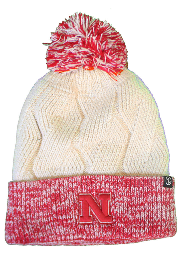 Ladies Nebraska Cable Knit Cuffed Pom Beanie