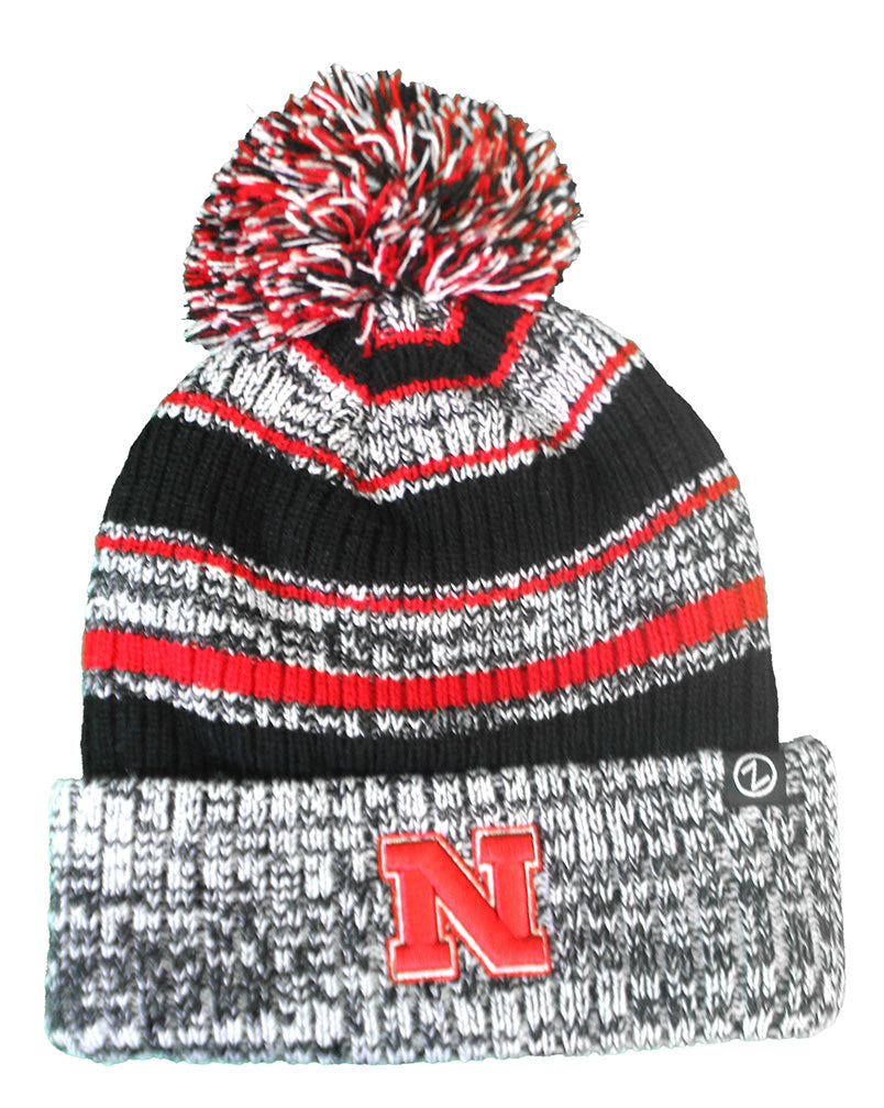 Nebraska Festive Marled Rib Cuff Beanie