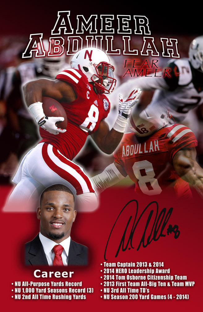 Ameer Abdullah Autographed Career Print