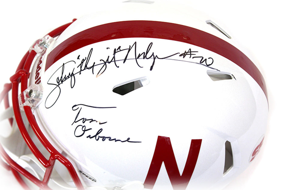 Tom Osborne N Johnny Rodgers Autographed Speed Helmet