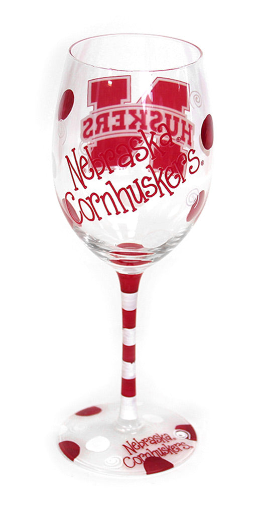 Hand Painted Husker Wine Glass