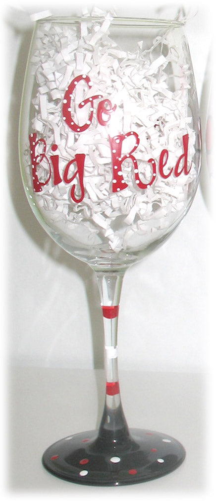 GO BIG RED SCRIPT WINE GLASS