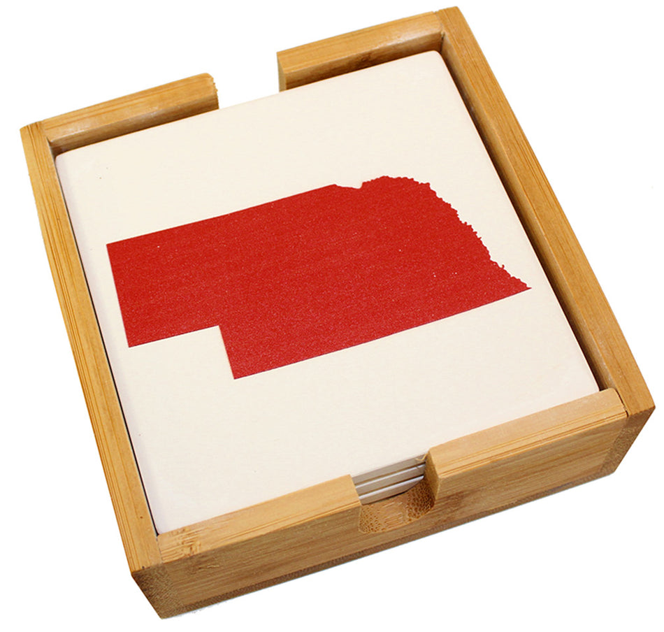 Nebraska State Outline Coaster Wood Base Set