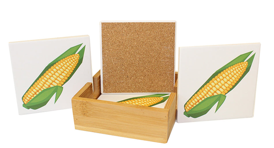 Husker Corn-Cob Coaster Wood Base Set
