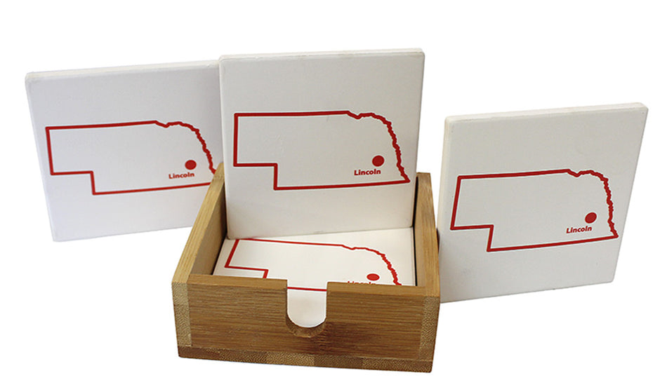 LincolnN Nebraska  State Outline Coaster Wood Base Set
