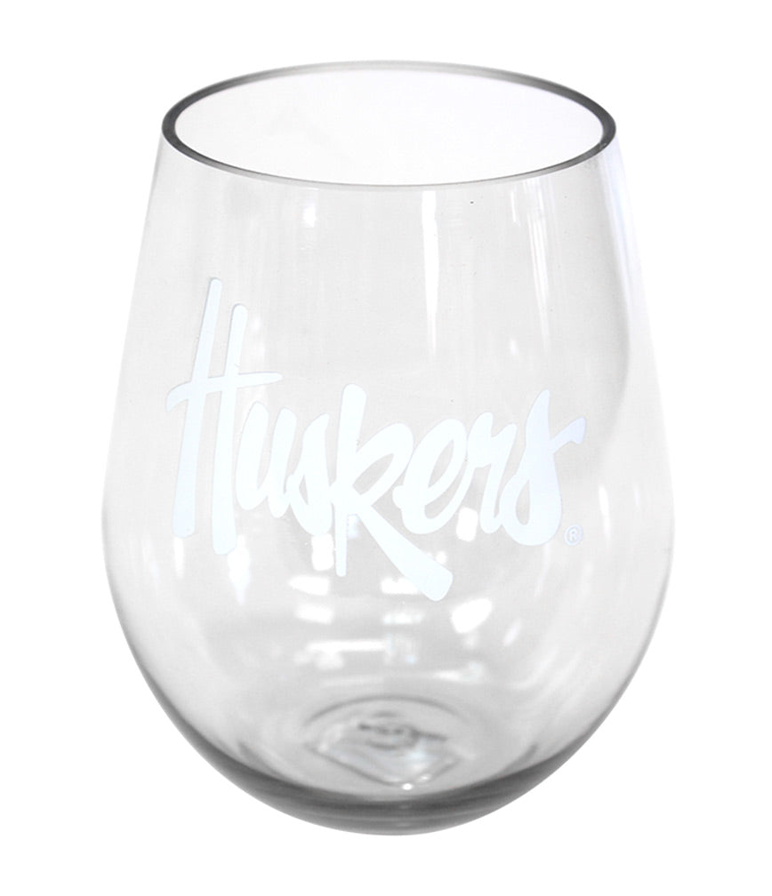 Clear Stemless Wine Glass N Logo