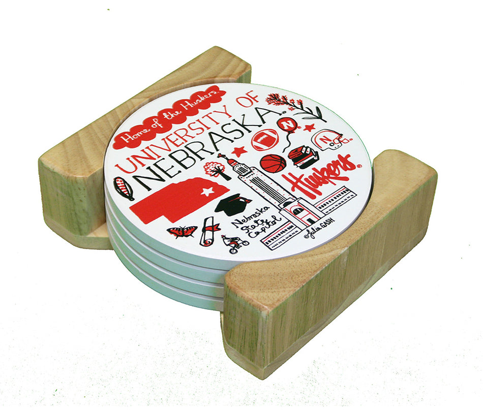 Nebraska 4 Pack Landmark Coasters N Wooden Holder