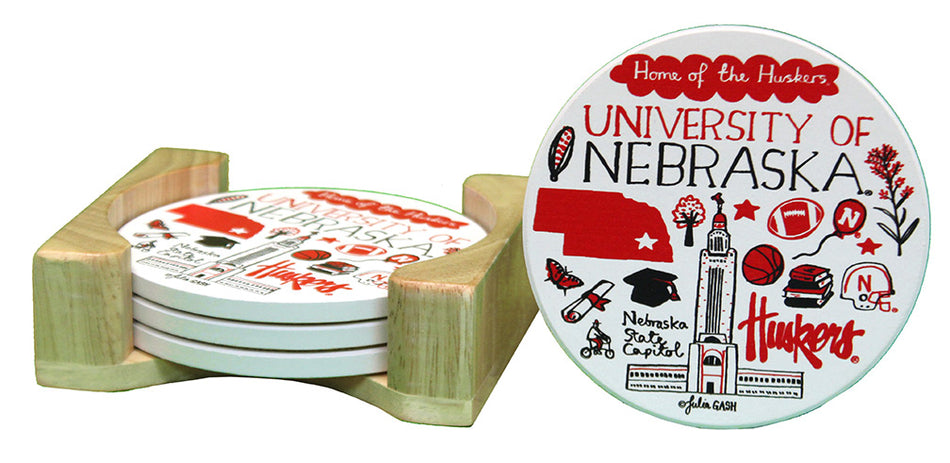 Nebraska 4 Pack Landmark Coasters N Wooden Holder