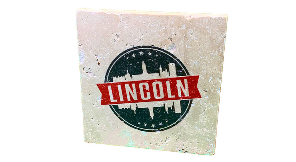 Lincoln Nebraska Mirror Skyline Stamp Stone Coaster