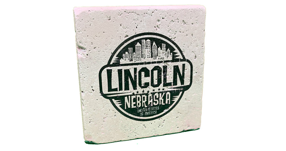 Lincoln Nebraska Skyline Stamp Stone Coaster