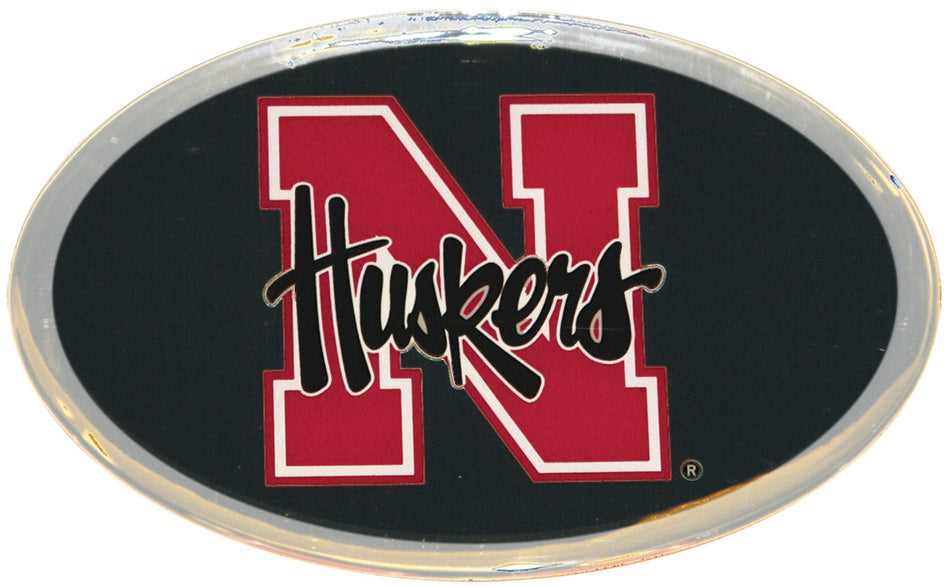 BLK RND AUTO EMBLEM WITH RED 'N HSKRS'