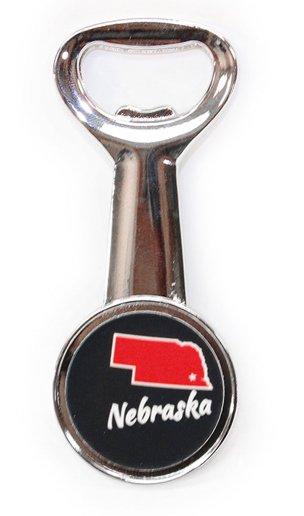 Nebraska State Bottle Opener Magnet Black