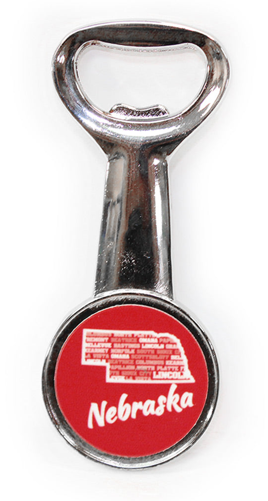Nebraska State Bottle Opener Magnet Red