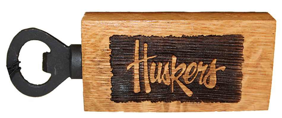 Huskers Script Magnetic Wood Bottle Opener