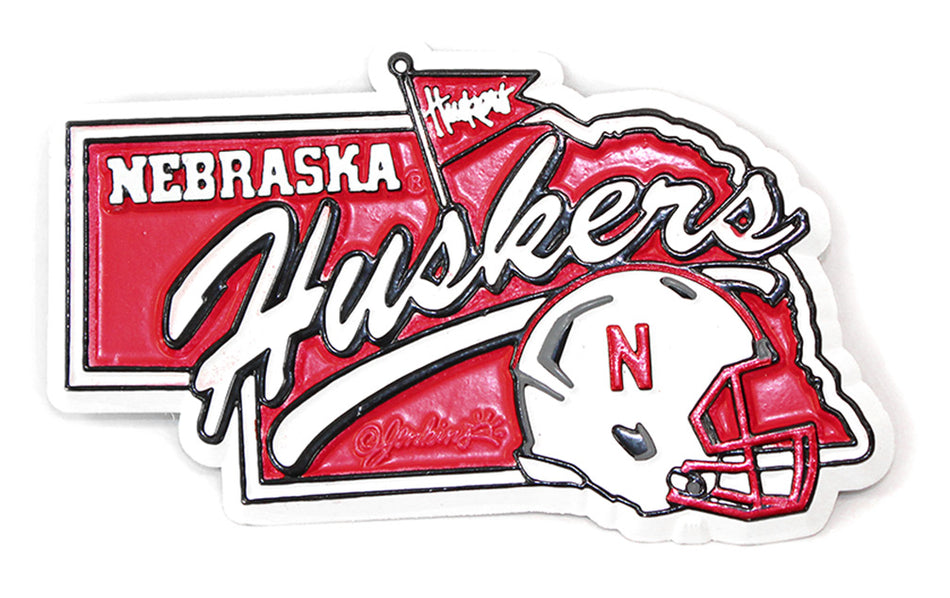 Nebraska Huskers State Outline Helmet Fridge Magent