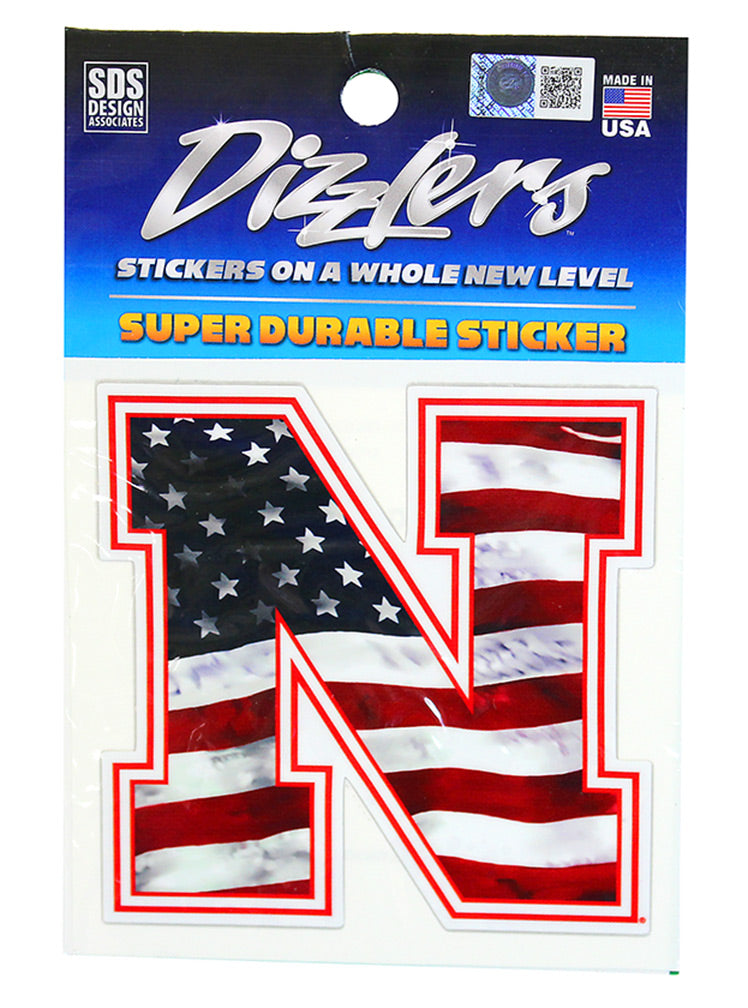 Huskers USA Flag Dizzler Sticker