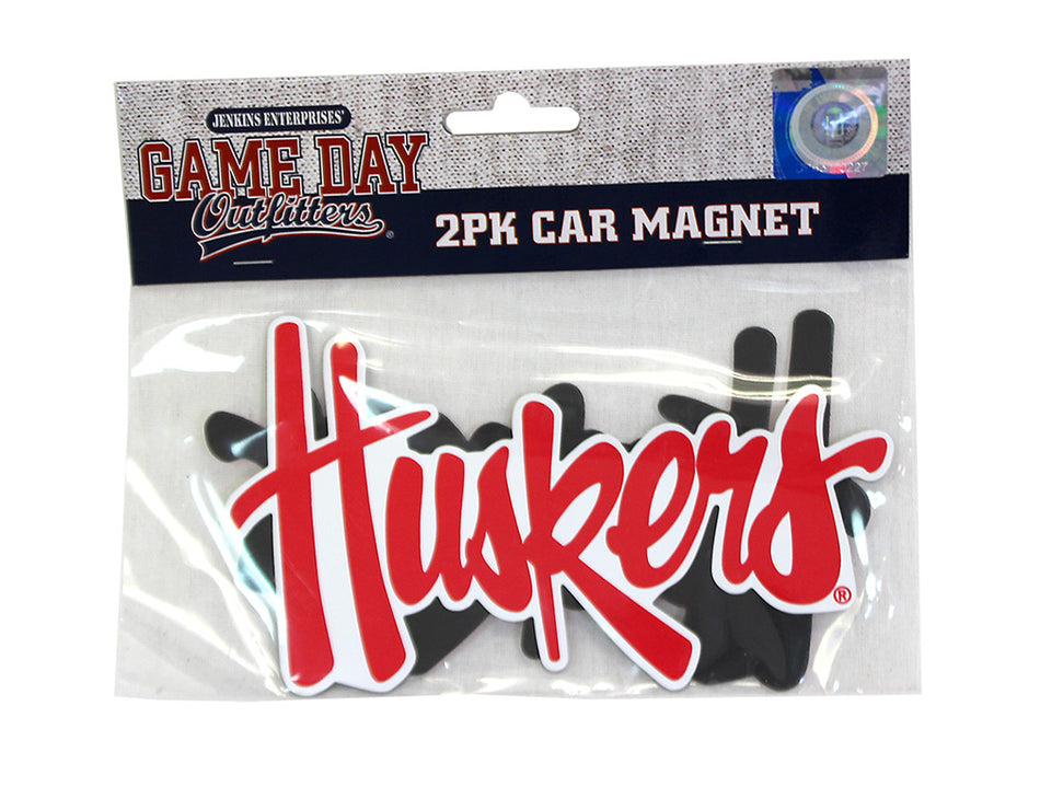 2 Pack Huskers Script Car Magnet