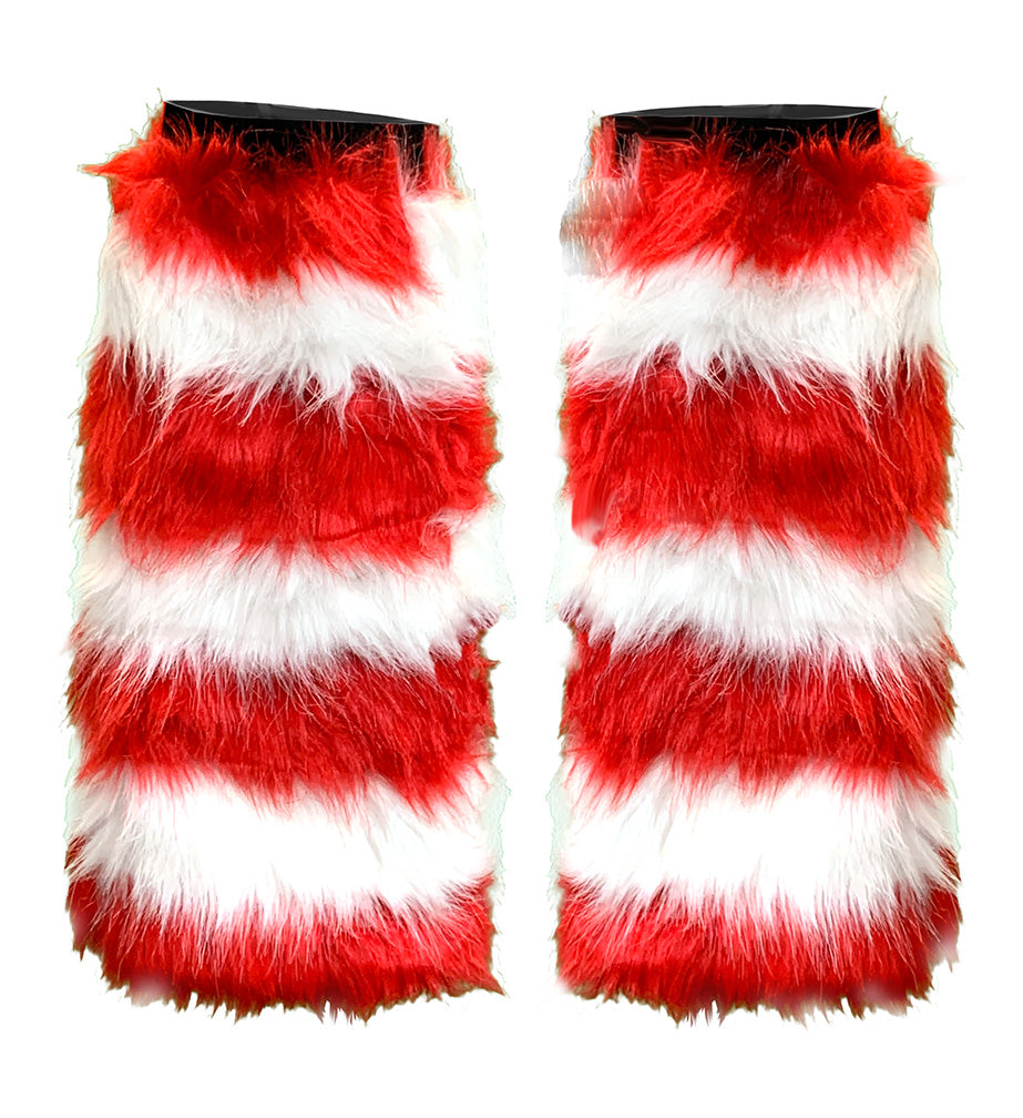 Red N White Fuzzy Leg (Or Arm) Warmers