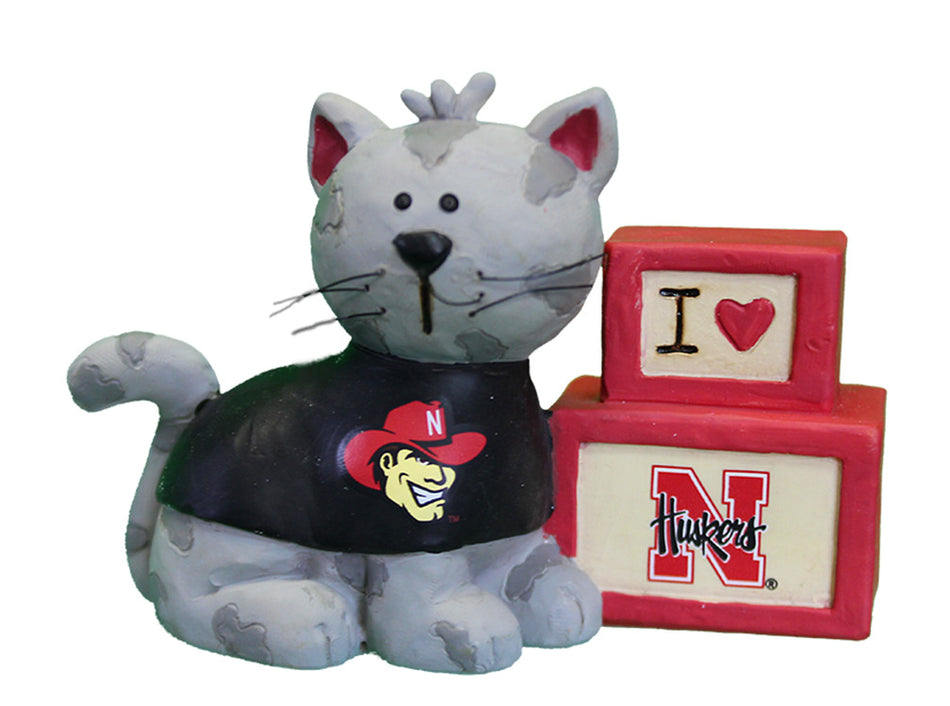 Cat with "Luv N Huskers" Blocks