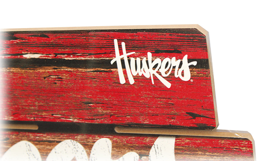 Huskers 3 Tier Wood Sign