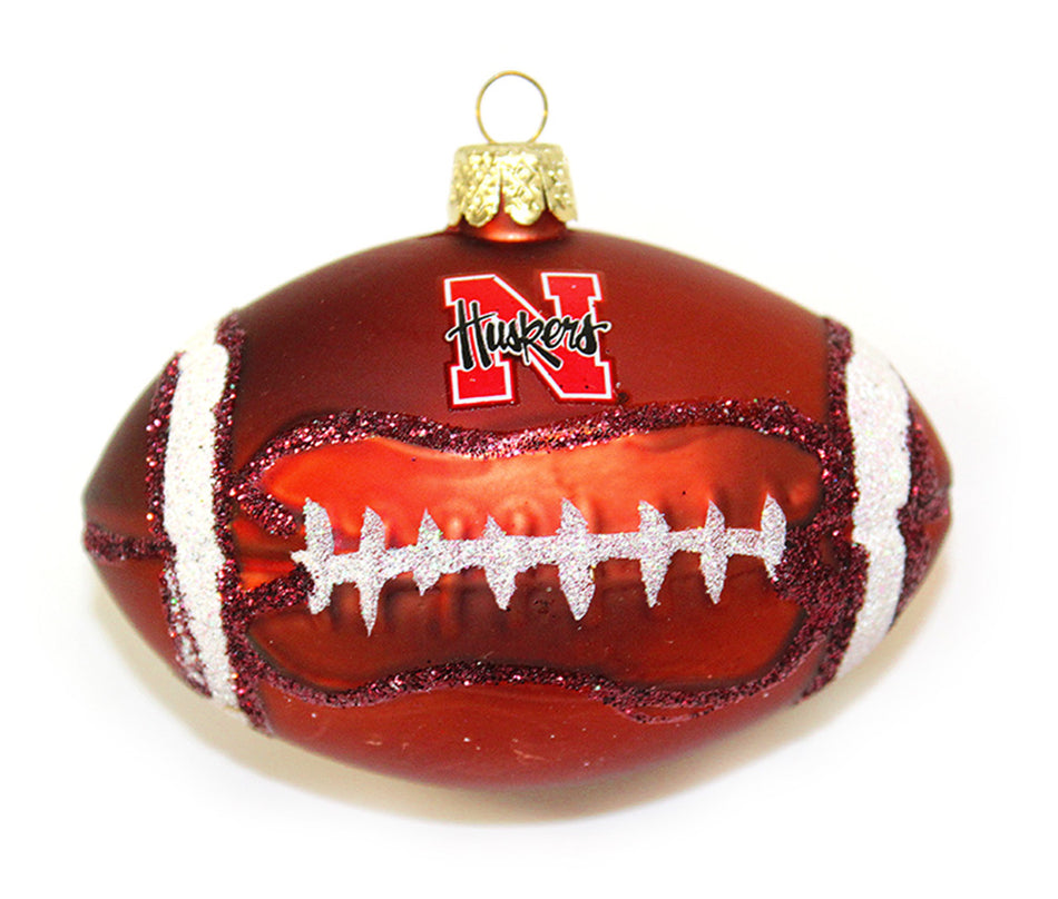 NHuskers Football Glass Ornament