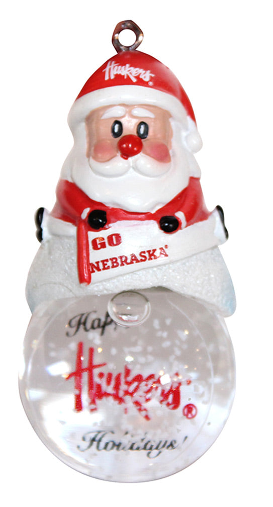 Huskers Santa Snow Globe Ornament