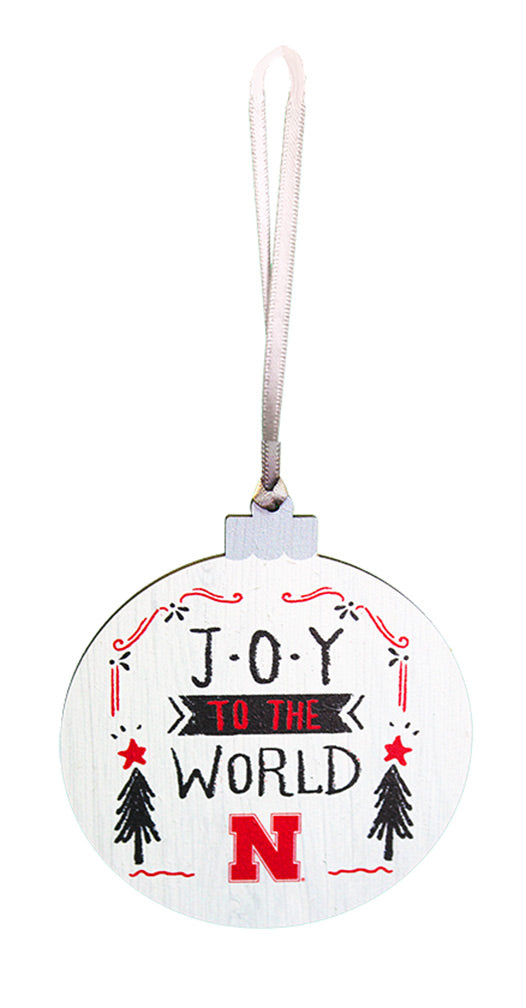 Nebraska Joy To The World Wood Ball Ornament
