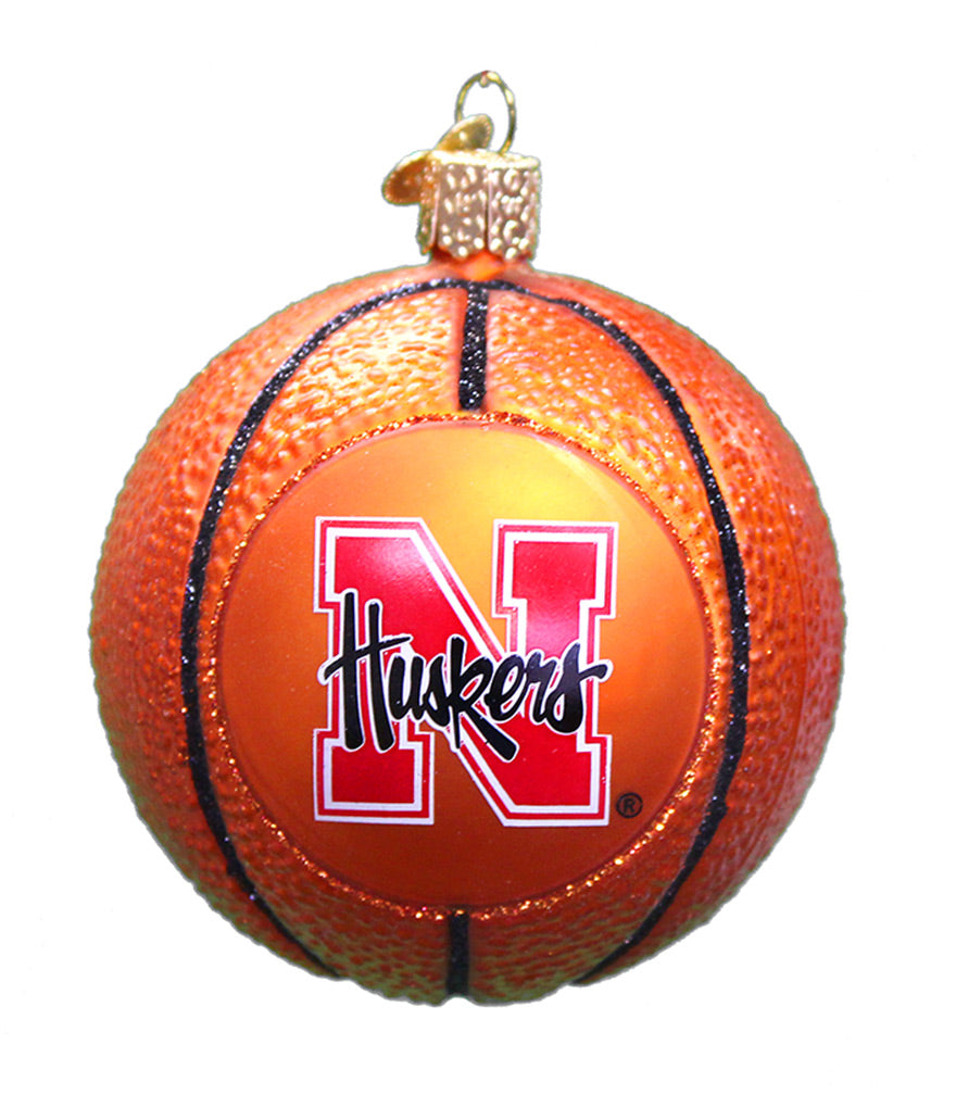 Nebraska Sparkly Basketball Glass Ornament
