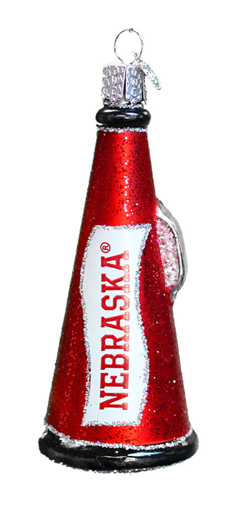 Glass Nebraska Megaphone Ornament