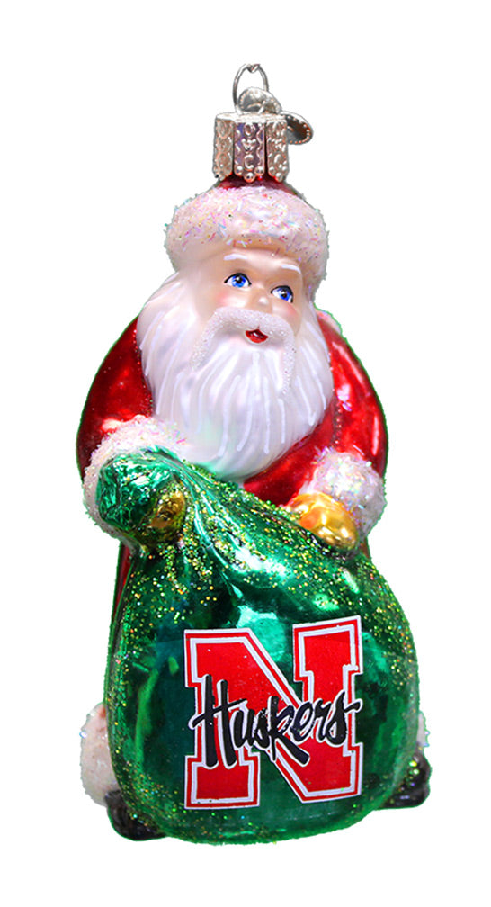 Glass Nebraska Santa Ornament